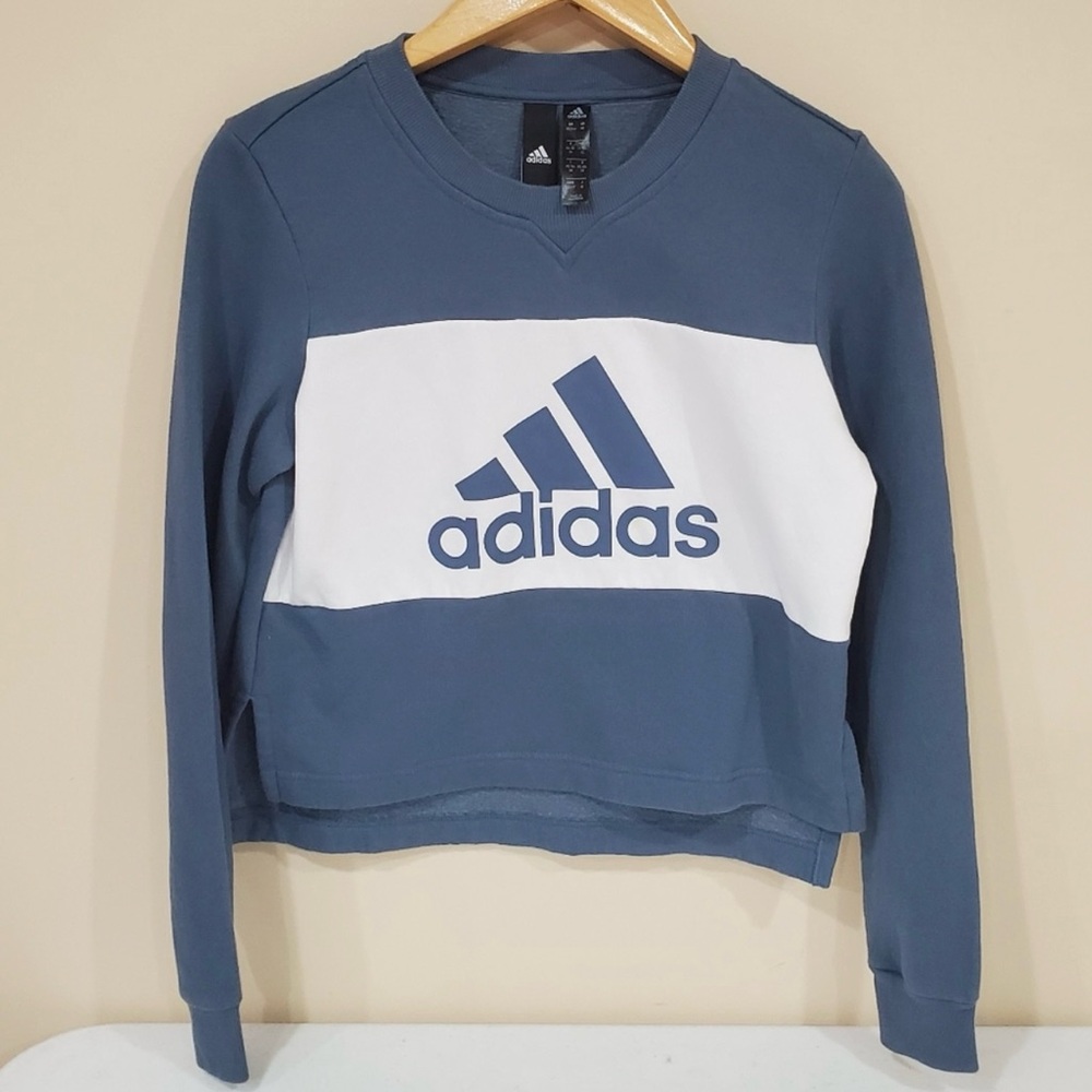 Vintage Adidas Women's Navy and White Sweatshirt